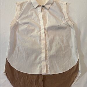 Brunello Cucinelli Cream and Tan Sleeveless Blouse, Silk and Cotton mix